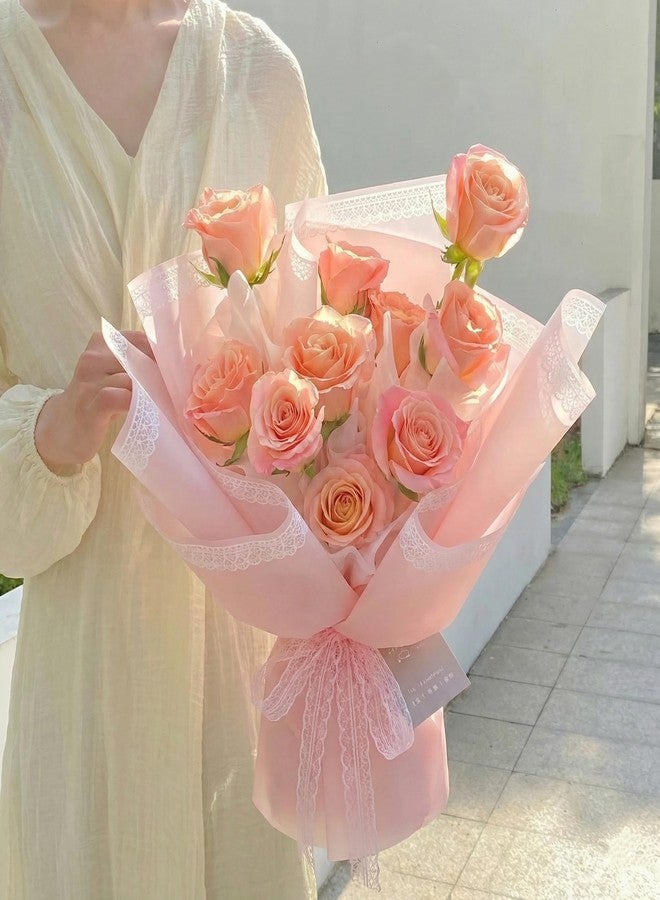 BBJ WRAPS Flower Wrapping Paper, Lace Bouquet Wrapping Paper, Waterproof Korean Paper Wraps for Flowers, 20 Counts, 23.6x23.6 Inch (Pink) - Image 3